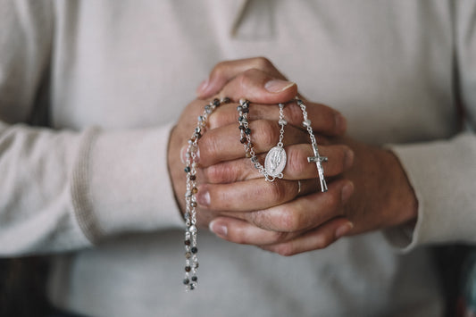 Chapelet Marbré - chaîne argent et croix avec Christ