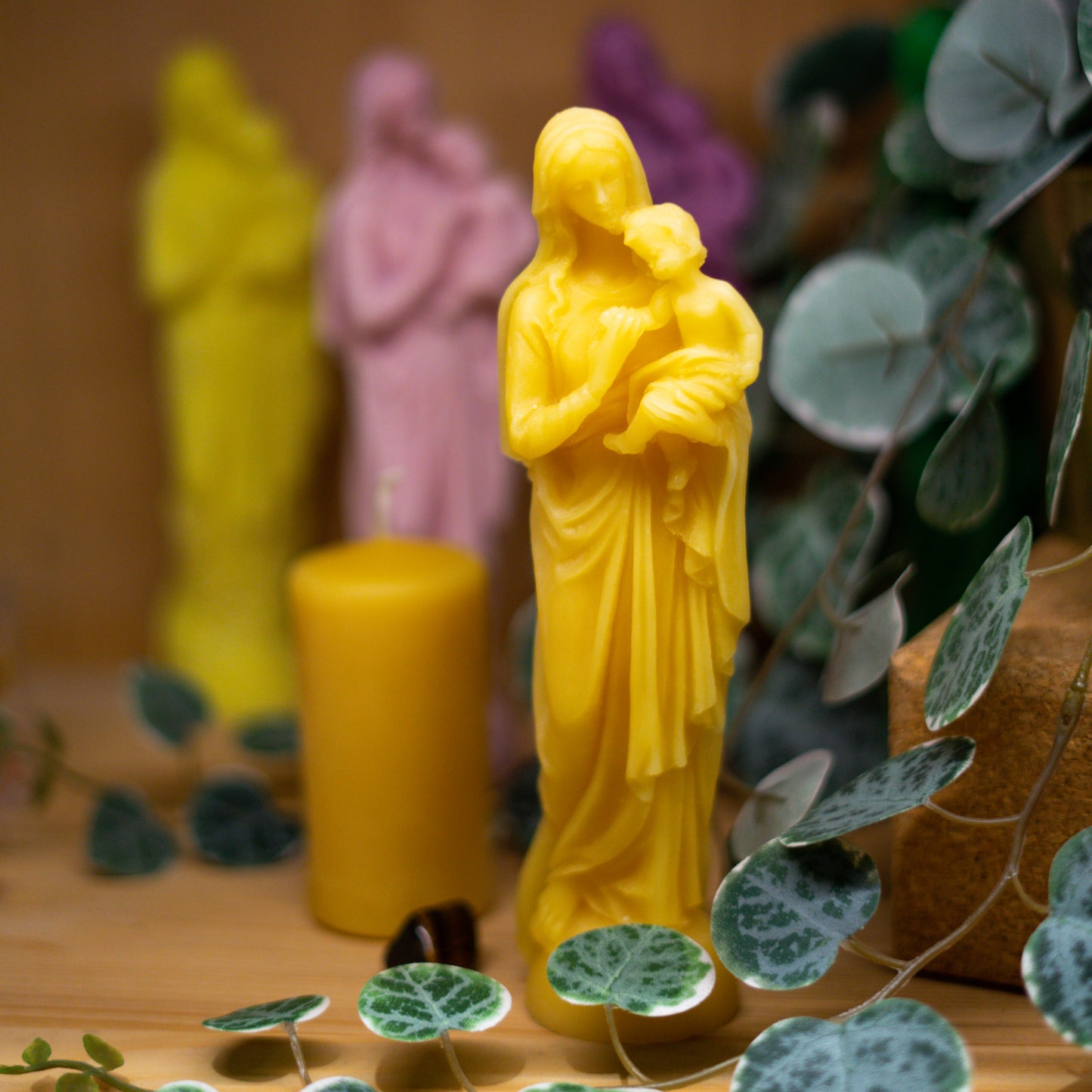 Vierge à l'Enfant en Cire d'abeille - Fabrication Artisanale