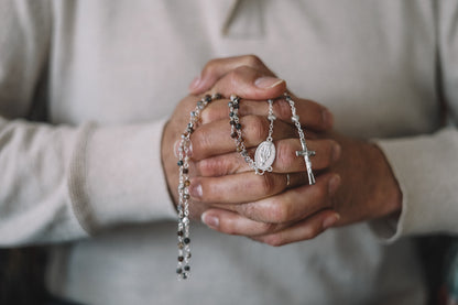 Chapelet Marbré - chaîne argent et croix avec Christ