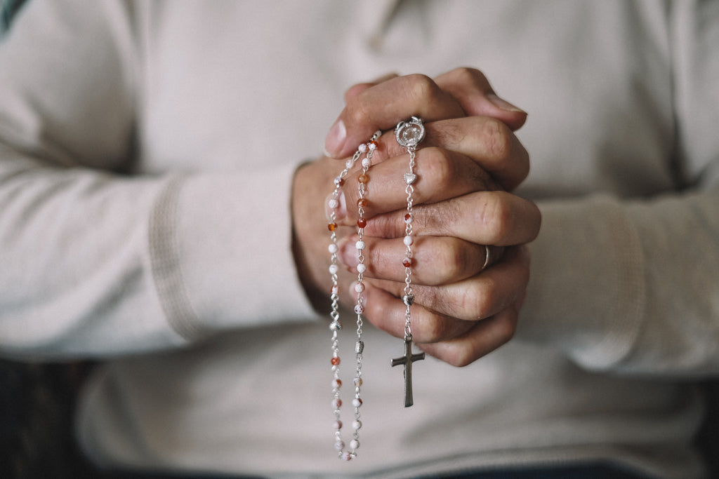 Chapelet Marbré - chaîne argent et croix avec Christ