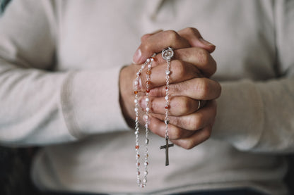 Chapelet Marbré - chaîne argent et croix avec Christ